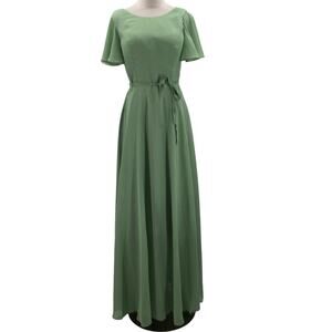 FORMAL PARTY SZ 4 S green short sleeve boat neck maxi dress bridesmaid NEW B25